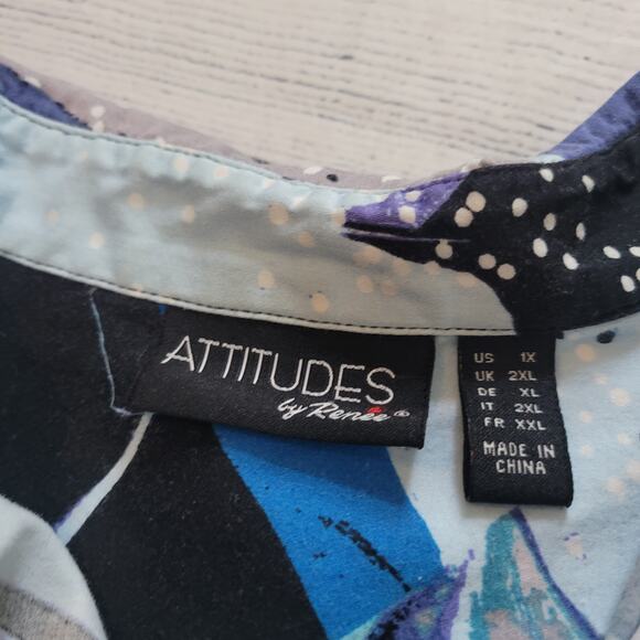 Attitudes by Renee Size 1X Blue Art To Wear Button Up Short Sleeve Mature - Picture 7 of 7